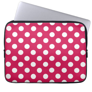 White polka dots on cerise laptop sleeve