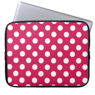 White polka dots on cerise laptop sleeve