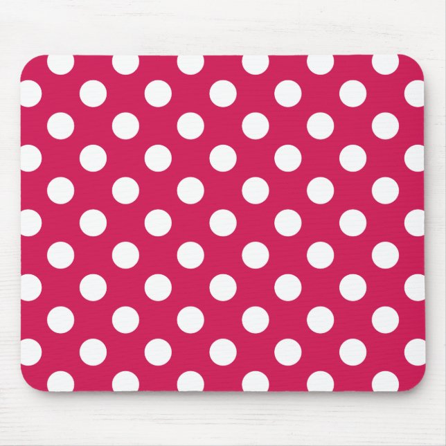 White polka dots on cerise mouse mat (Front)