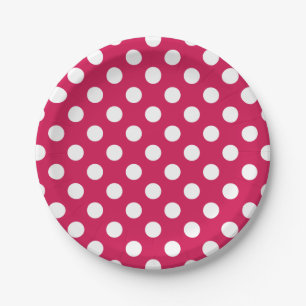 White polka dots on cerise paper plate