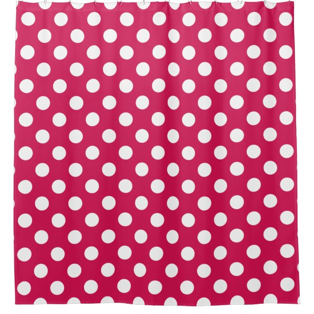 White polka dots on cerise shower curtain (Front)