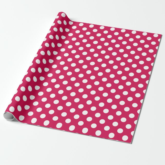 White polka dots on cerise wrapping paper (Unrolled)