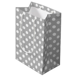 White Polka Dots on Chrome Grey Background Medium Gift Bag
