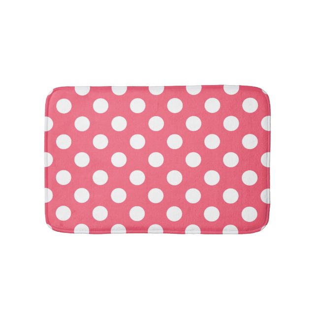 White polka dots on coral bath mat (Front)