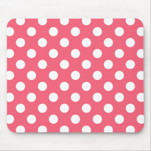 White polka dots on coral mouse mat