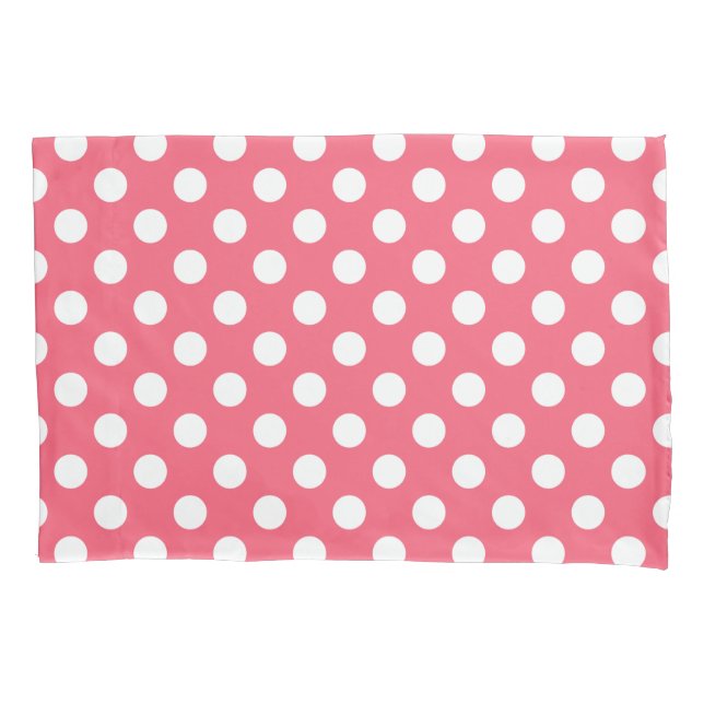 White polka dots on coral pillowcase (Front)