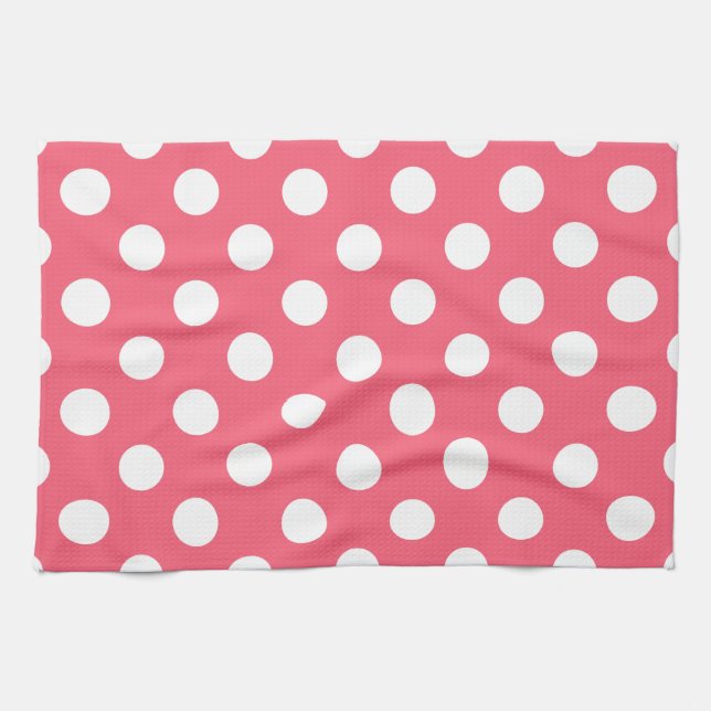 White polka dots on coral tea towel (Horizontal)