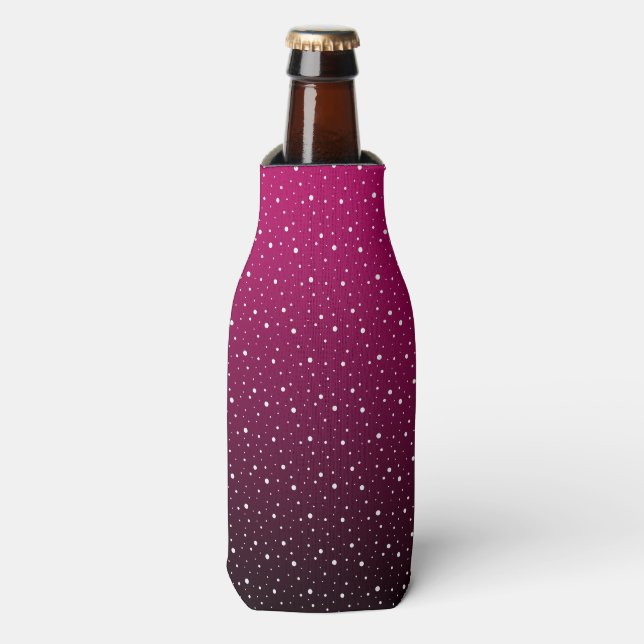 White polka dots on crimson and black gradient. bottle cooler (Bottle Front)
