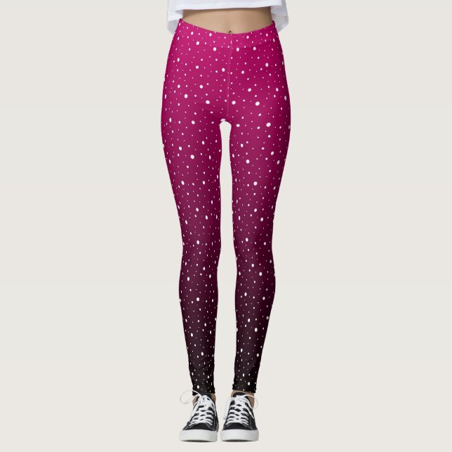 White polka dots on crimson and black gradient. leggings (Front)