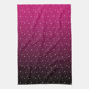 White polka dots on crimson and black gradient. tea towel