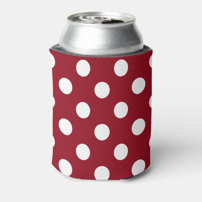 White Polka Dots on Crimson Red Can Cooler (Can Back)
