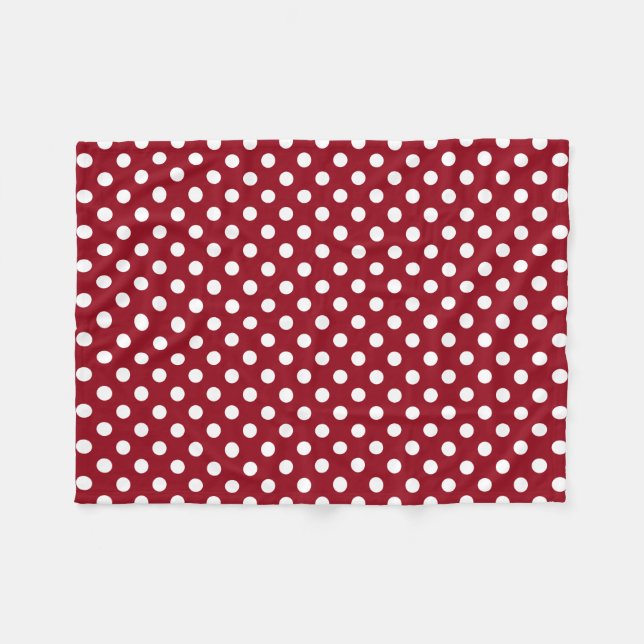 White Polka Dots on Crimson Red Fleece Blanket (Front (Horizontal))