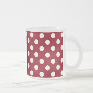 White Polka Dots on Crimson Red Frosted Glass Coffee Mug
