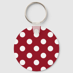 White Polka Dots on Crimson Red Key Ring
