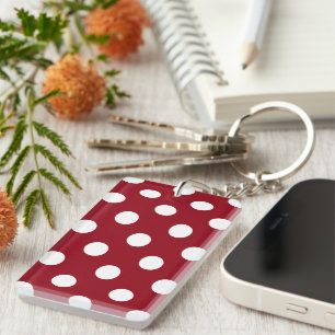White Polka Dots on Crimson Red Key Ring