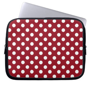 White Polka Dots on Crimson Red Laptop Sleeve