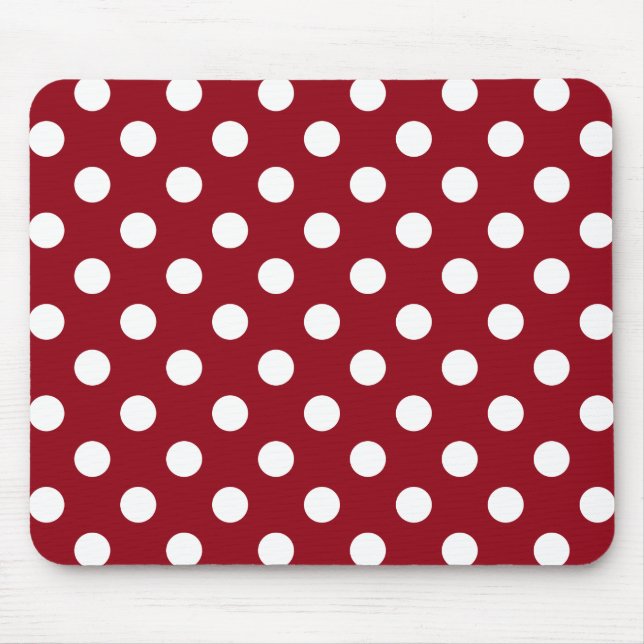 White Polka Dots on Crimson Red Mouse Mat (Front)