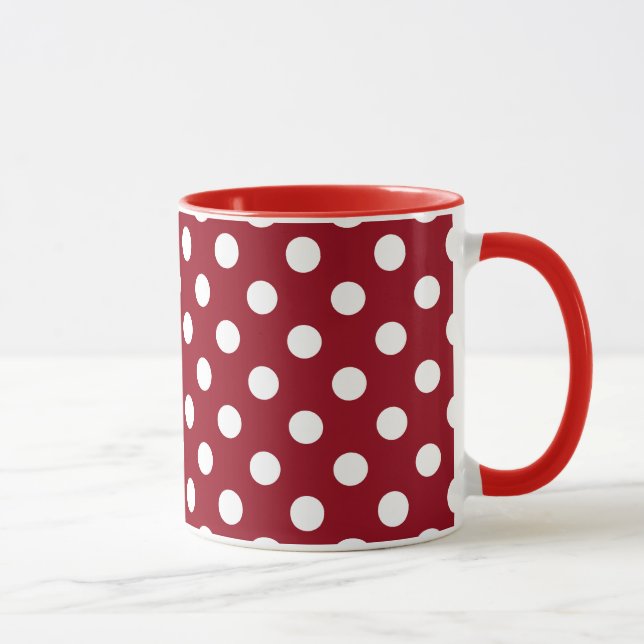 White Polka Dots on Crimson Red Mug (Right)