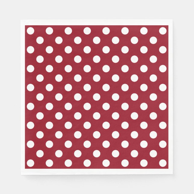 White Polka Dots on Crimson Red Napkin (Front)