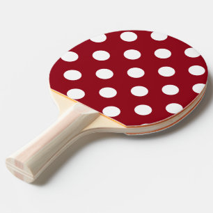 White Polka Dots on Crimson Red Ping Pong Paddle