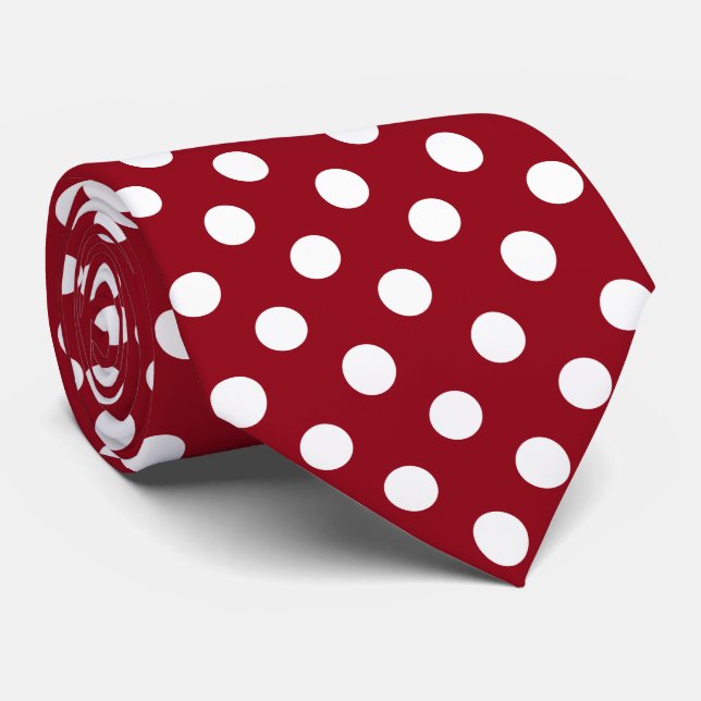 White Polka Dots on Crimson Red Tie (Rolled)