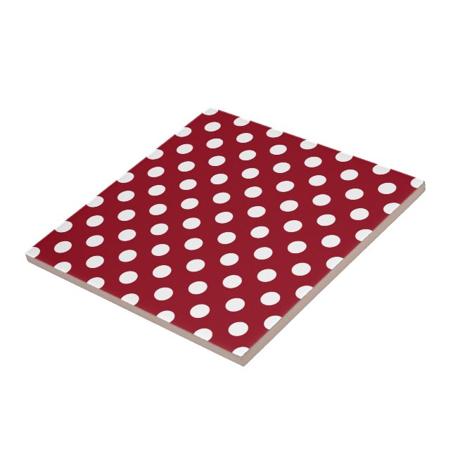 White Polka Dots on Crimson Red Tile (Side)