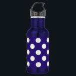 White polka dots on dark blue 532 ml water bottle<br><div class="desc">White polka dots on dark blue</div>