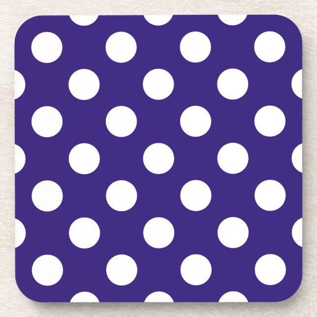 White polka dots on dark blue coaster (Front)