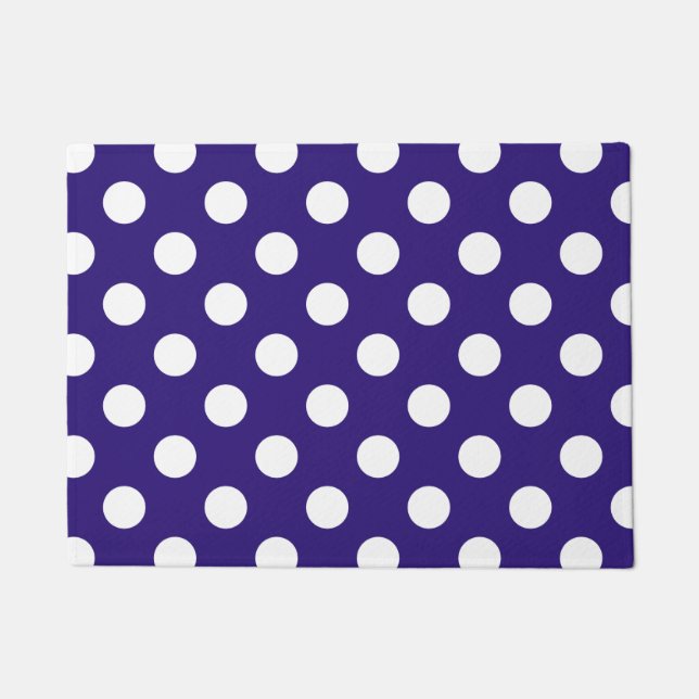 White polka dots on dark blue doormat (Front)