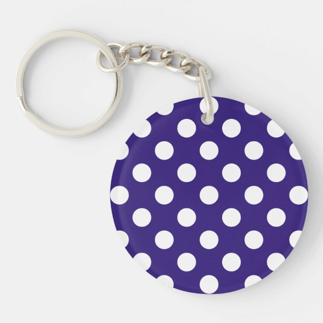 White polka dots on dark blue key ring (Front)
