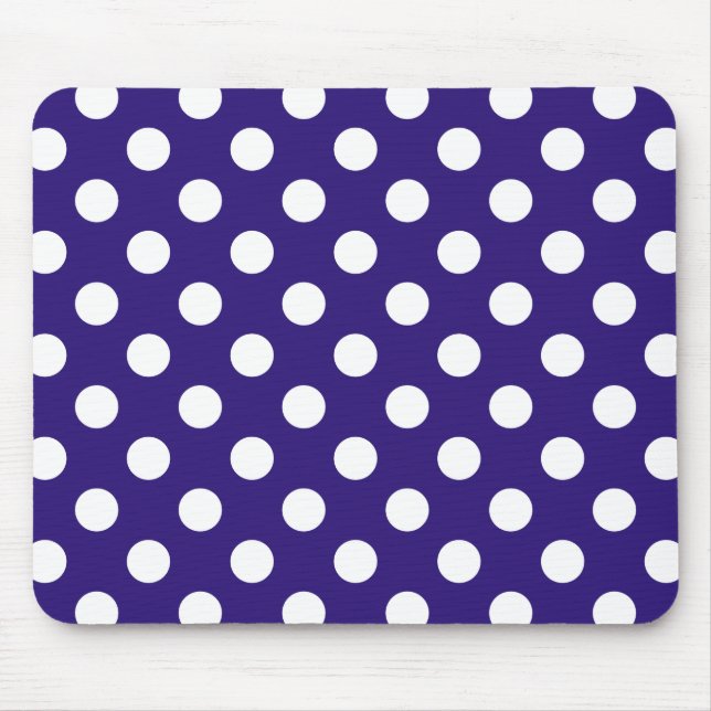 White polka dots on dark blue mouse mat (Front)