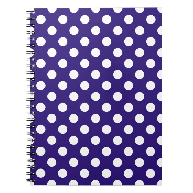 White polka dots on dark blue notebook (Front)