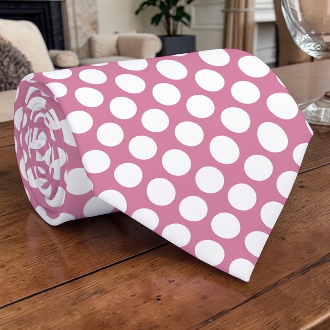 White Polka Dots on Dusty Pink Custom Necktie (Creator Uploaded)