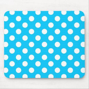 White polka dots on electric blue mouse mat