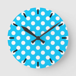 White polka dots on electric blue round clock
