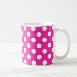 White polka dots on fuchsia coffee mug
