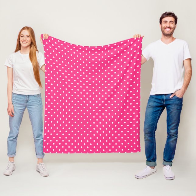 White Polka Dots on Fuchsia colour Fleece Blanket (In Situ)