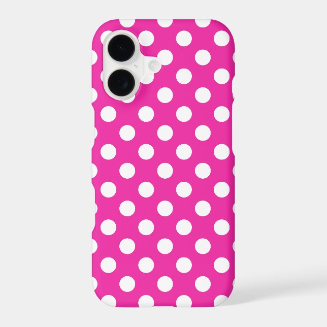 White polka dots on fuchsia iPhone case (Back)