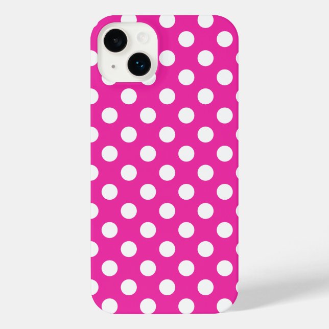 White polka dots on fuchsia iPhone case (Back)