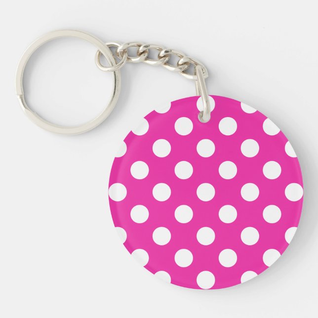 White polka dots on fuchsia key ring (Front)