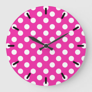 White polka dots on fuchsia large clock