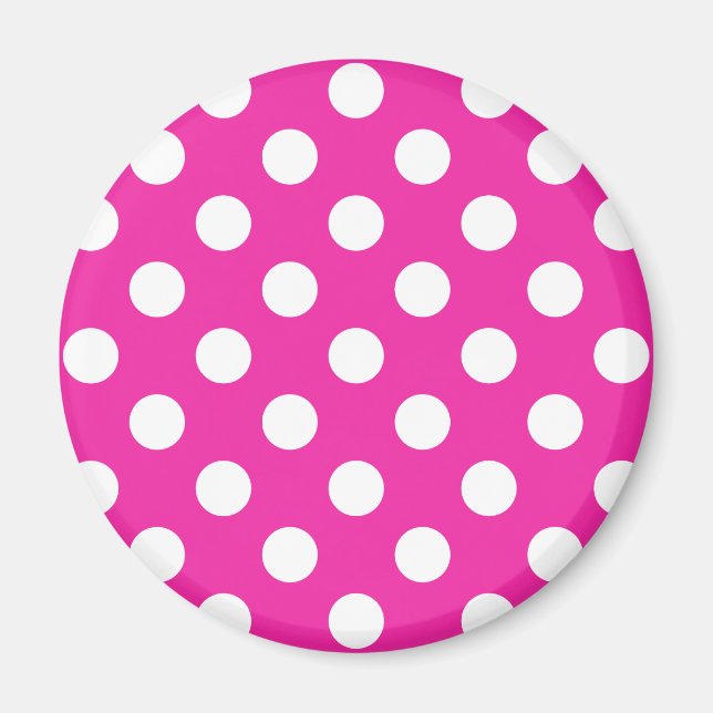 White polka dots on fuchsia magnet (Front)