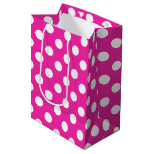 White polka dots on fuchsia medium gift bag
