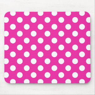 White polka dots on fuchsia mouse mat