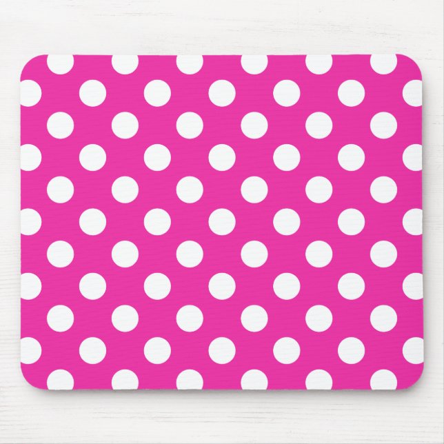 White polka dots on fuchsia mouse mat (Front)