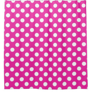 White polka dots on fuchsia shower curtain