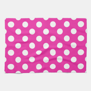 White polka dots on fuchsia tea towel