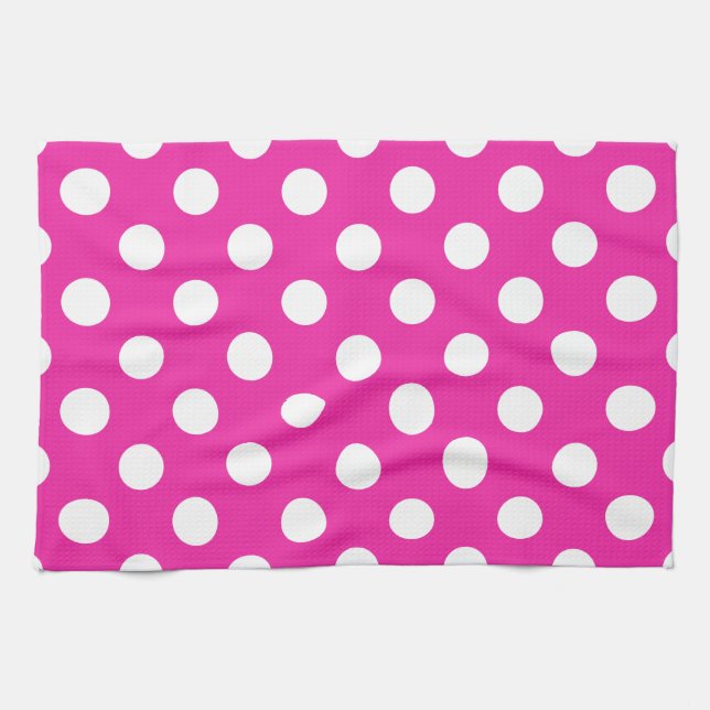 White polka dots on fuchsia tea towel (Horizontal)