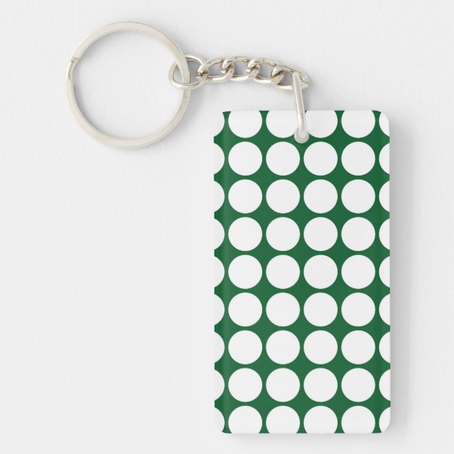 White Polka Dots on Green Key Ring (Front)