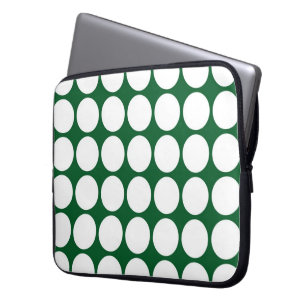 White Polka Dots on Green Laptop Sleeve